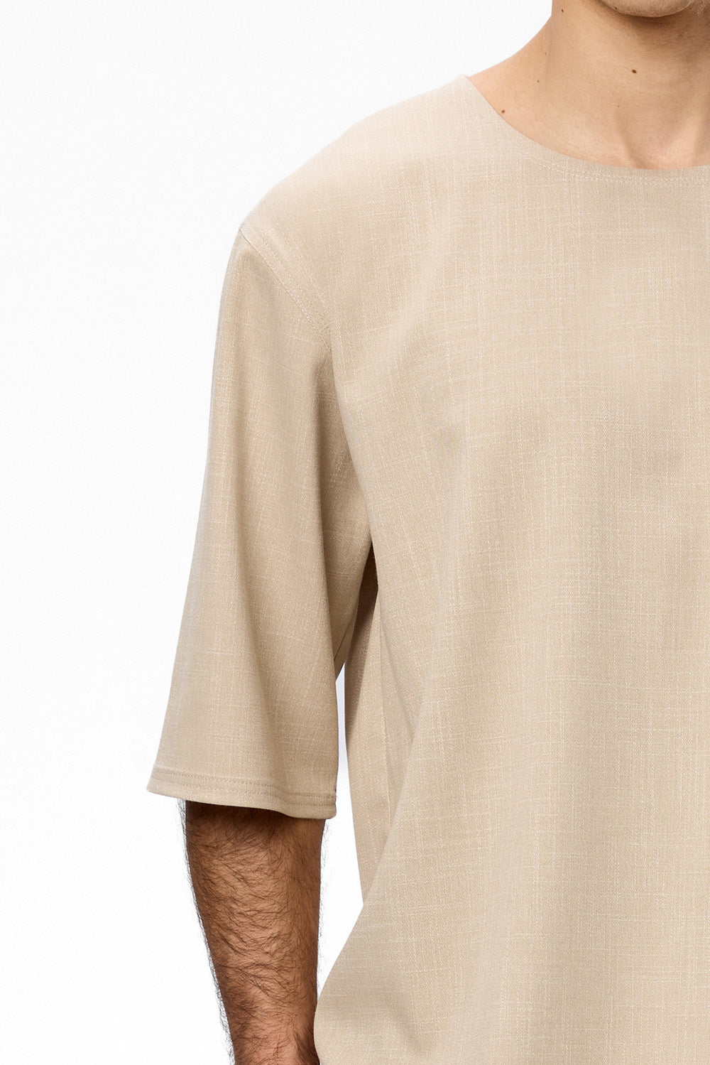 Tricou bej melanj din Stofa Thom