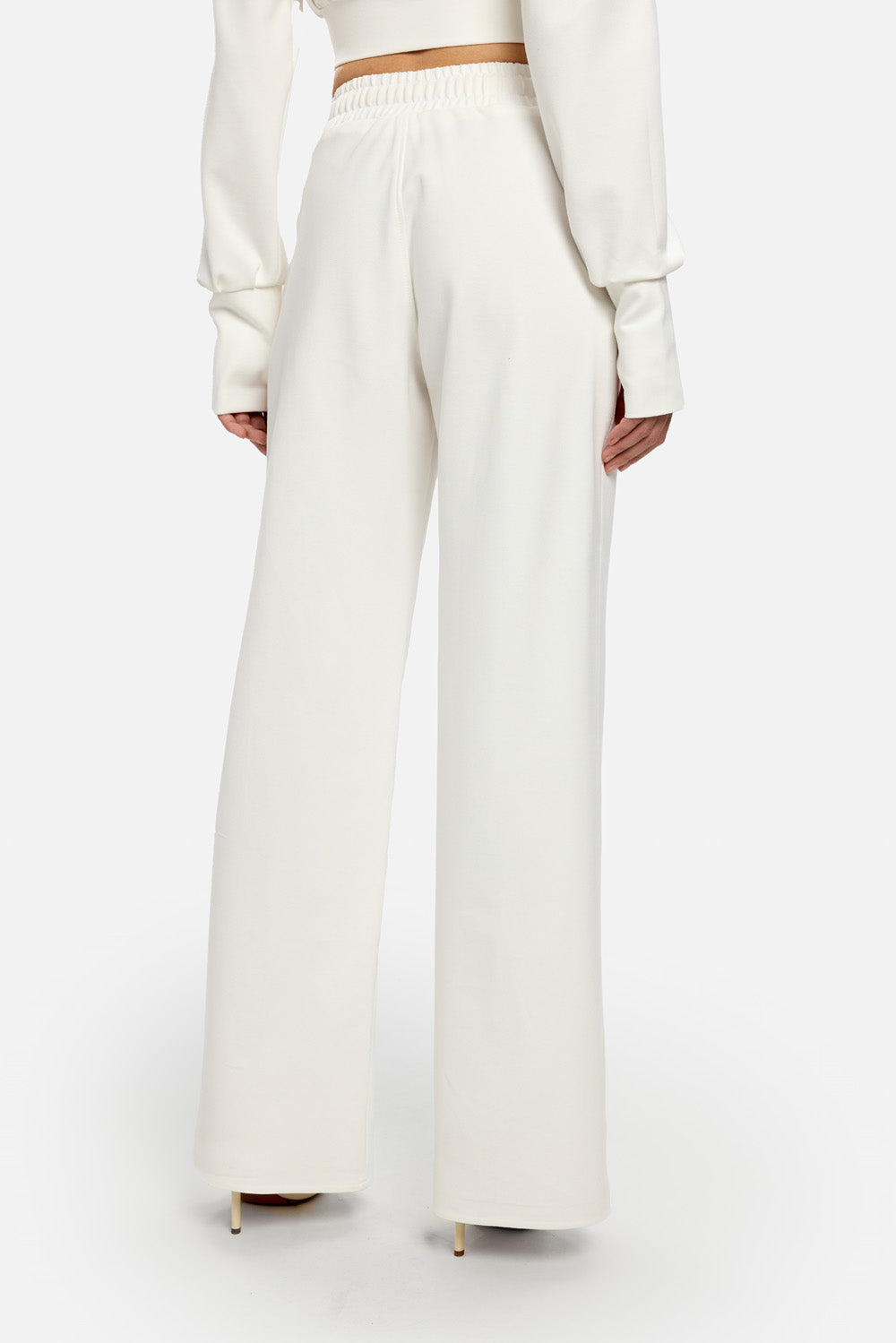 Pantaloni off white evazati cu talie inalta Karol