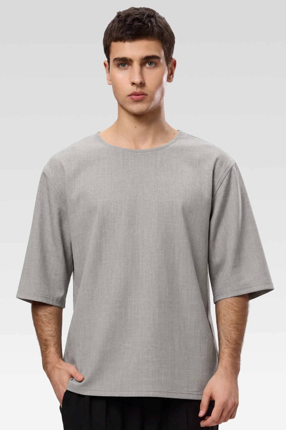Tricou bej melanj din Stofa Thom