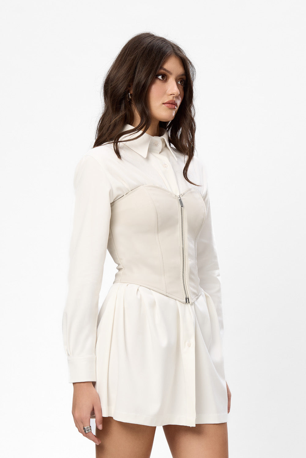 Rochie off-white cu corset de piele Maris