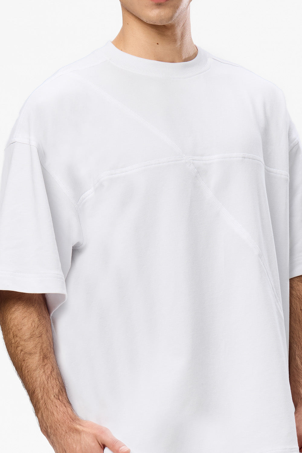 Oversized white T-shirt with decorative stitches