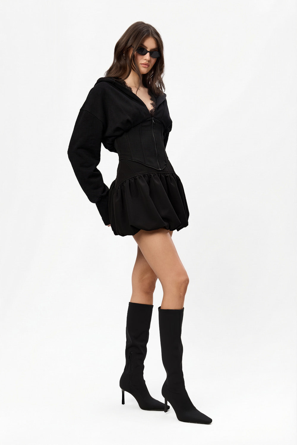 Hanorac negru cu corset si dantela Karol V2