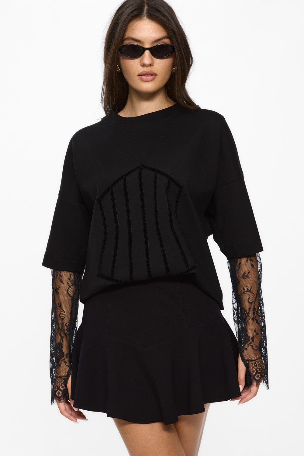 Venice black Top with lace sleeves