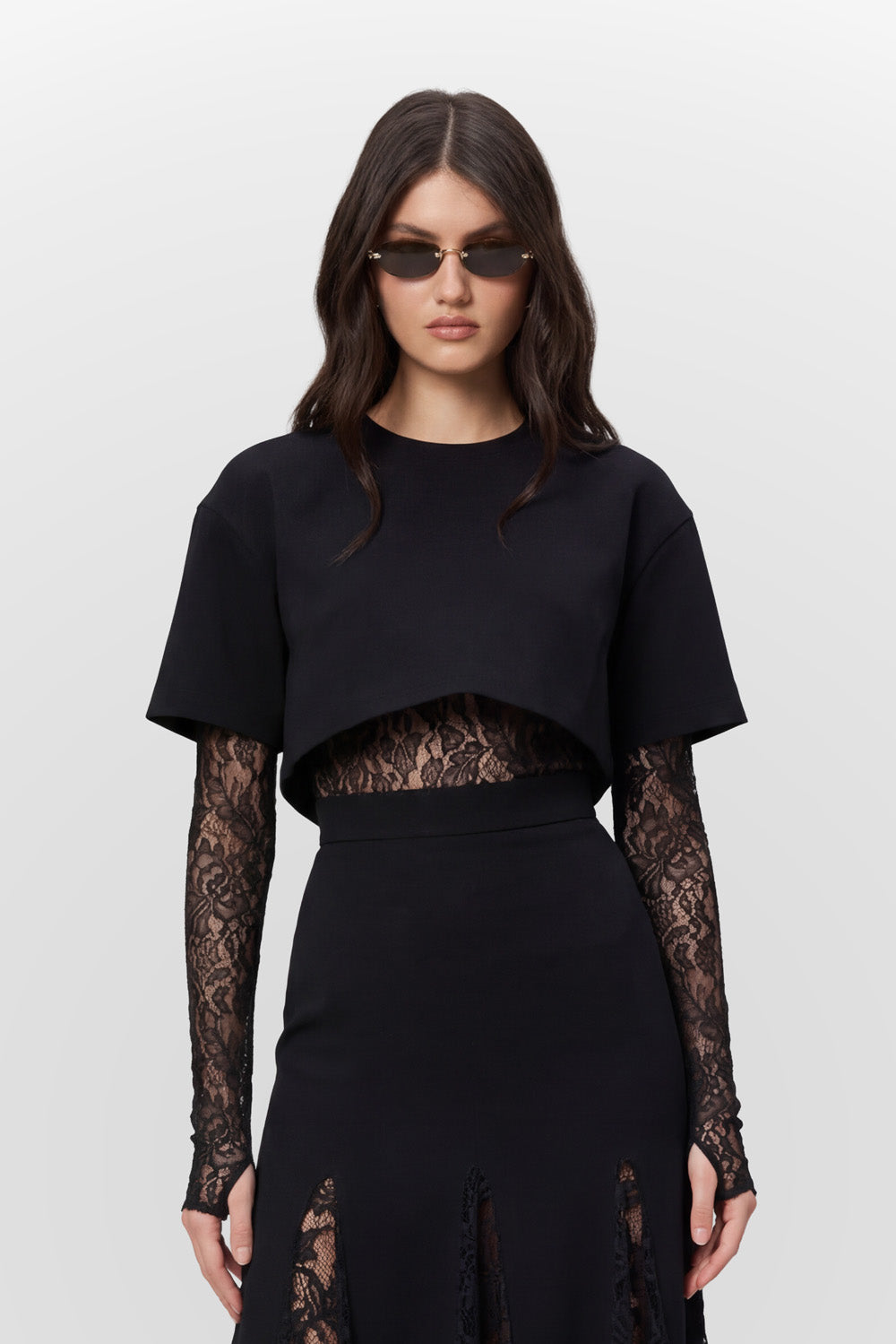 Top negru cu body din dantela Osaka