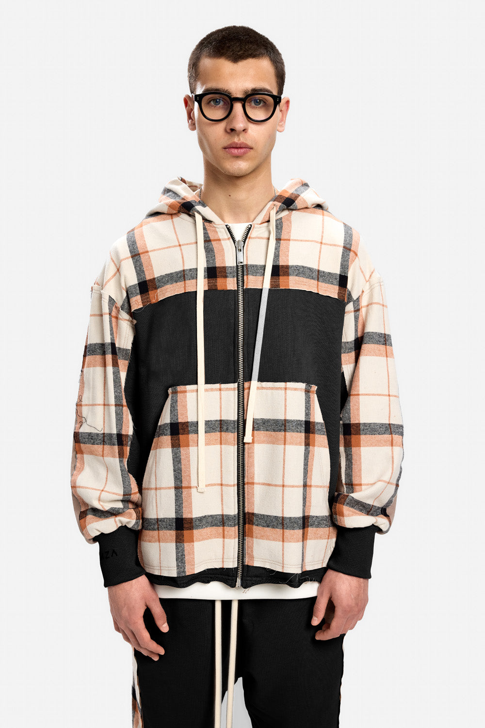 Hanorac negru cu insertii de camasa bej Nocturno