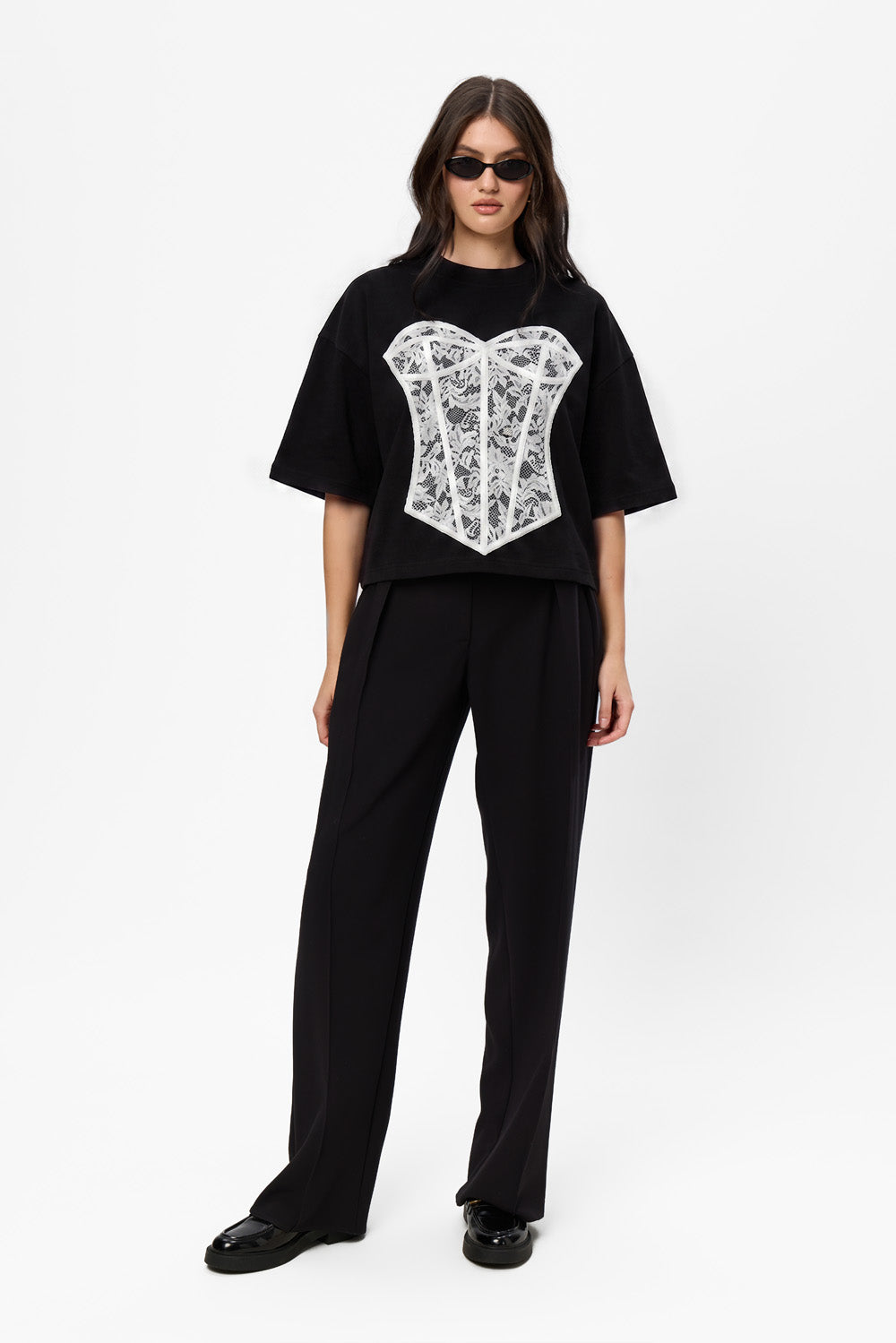 Tricou negru cu corset cusut Silhouette