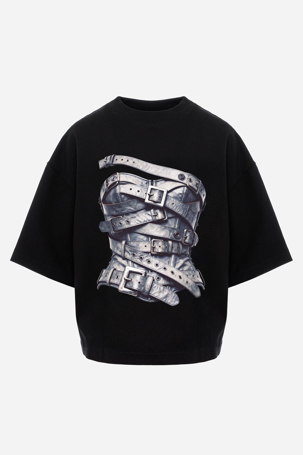 Silver Belt printed Black T-Shirt