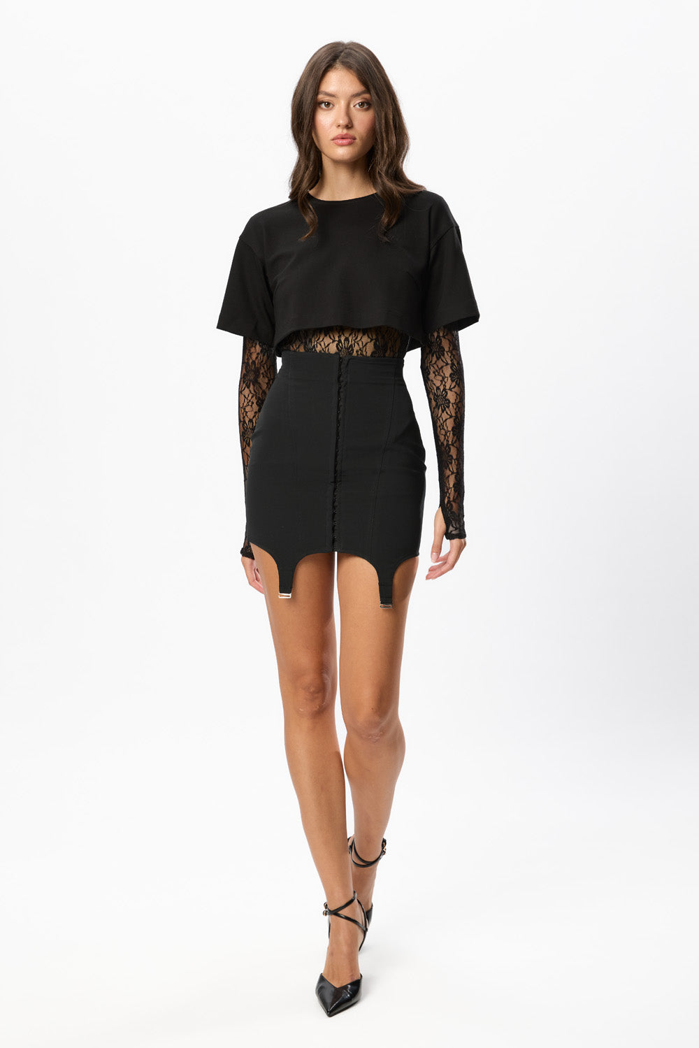 Fusta neagra mini cu portjartiere Goddess 
