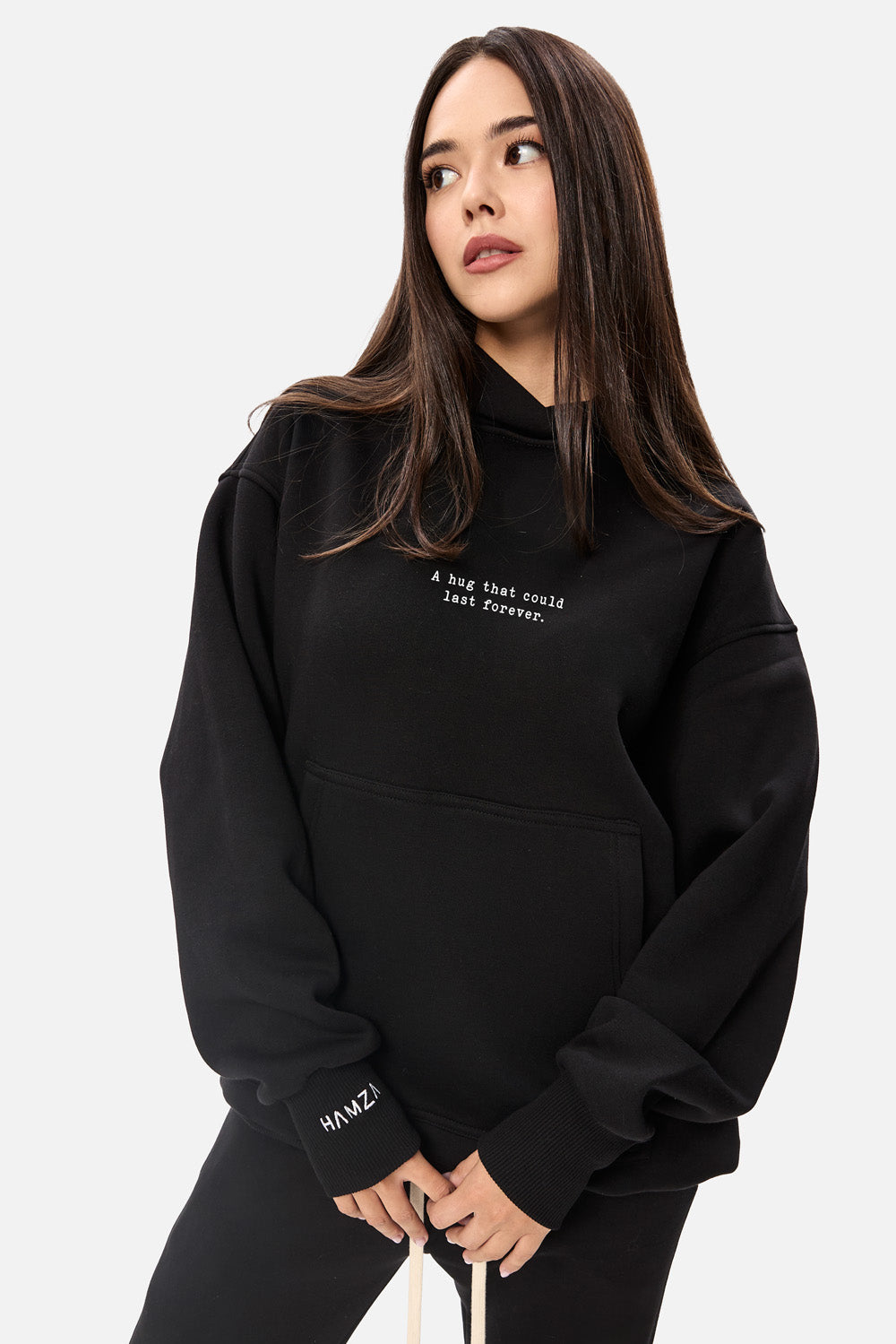 A hug Black printed fleece Hoodie W
