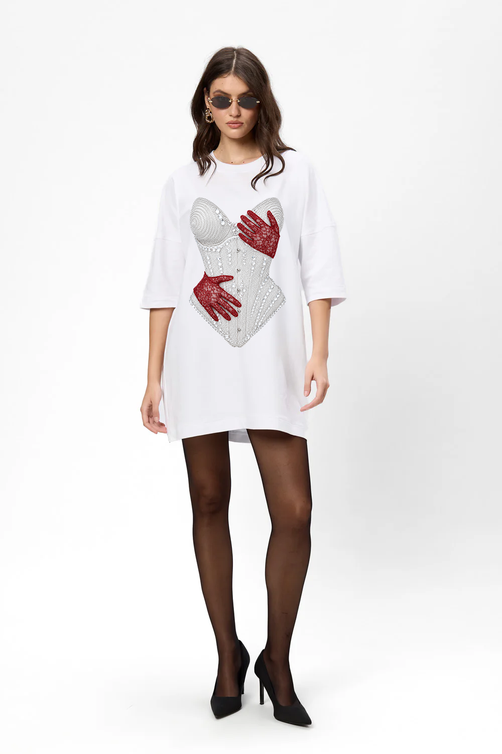 Rochie alba cu imprimeu Red Hands