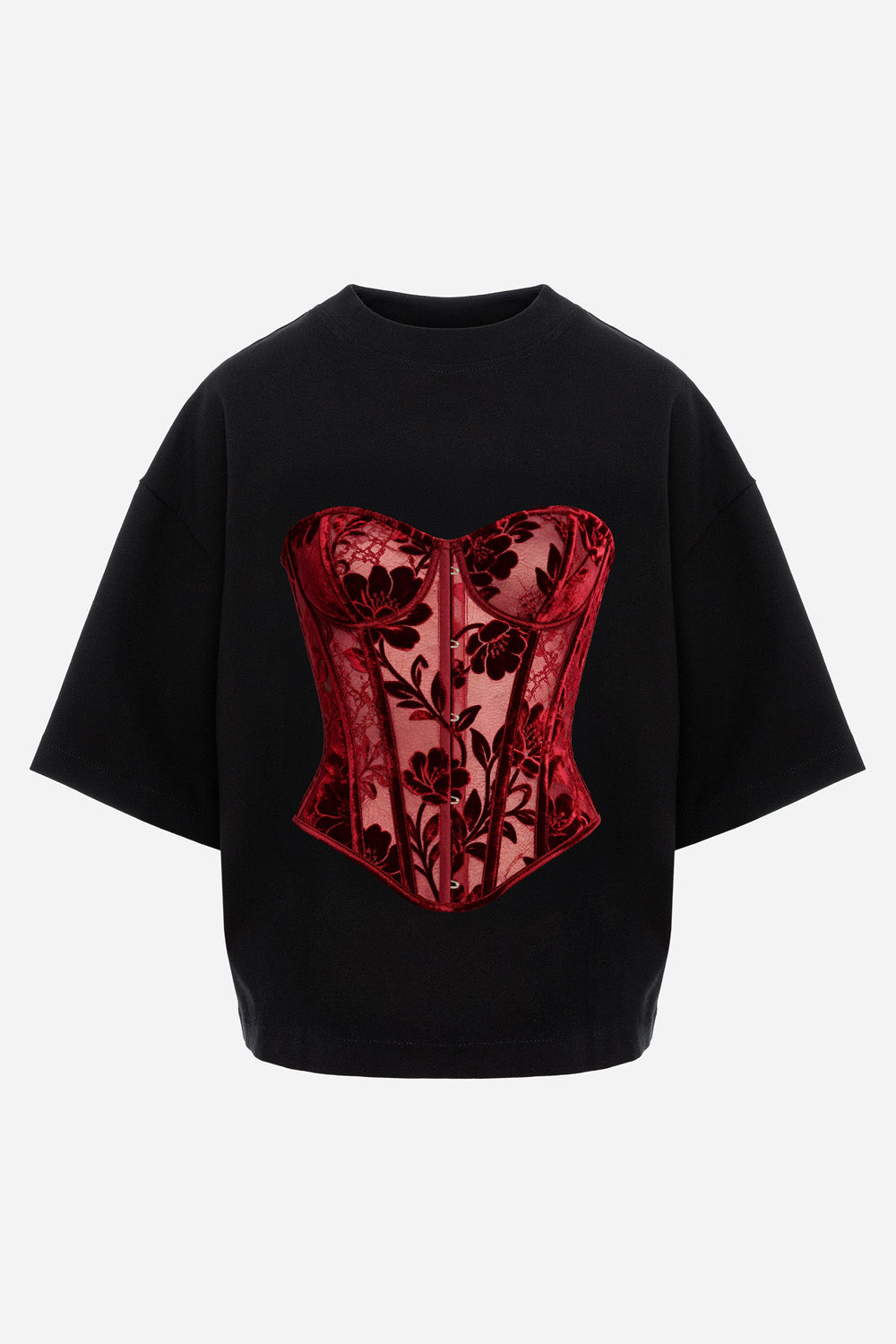 Tricou negru cu imprimeu Red Lace