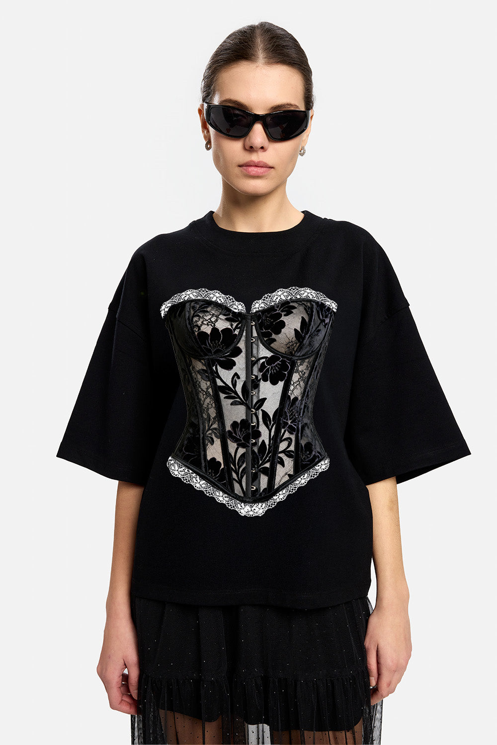 Tricou negru cu imprimeu Couture