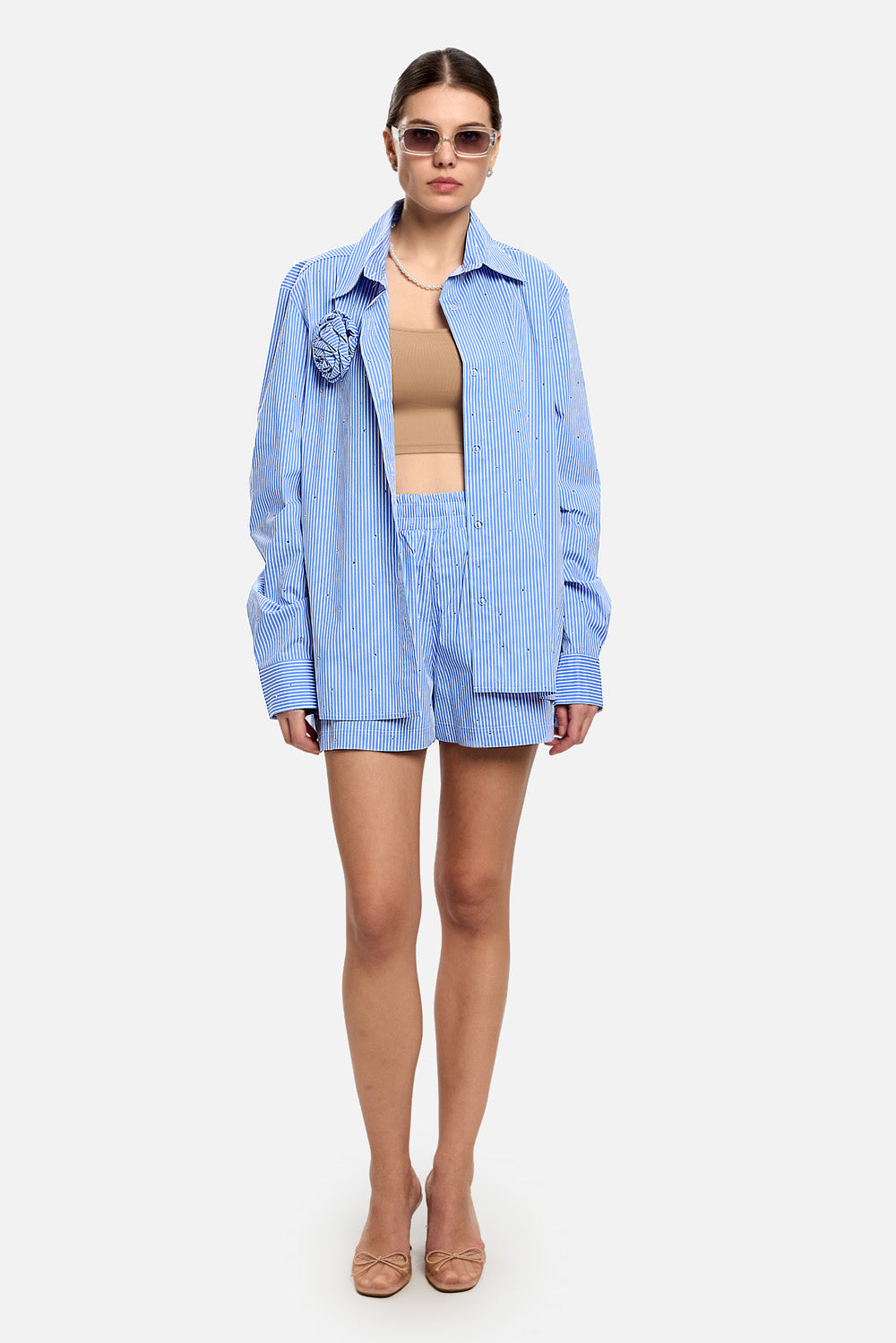 Santorini Poplin shirt with applied rhinestones