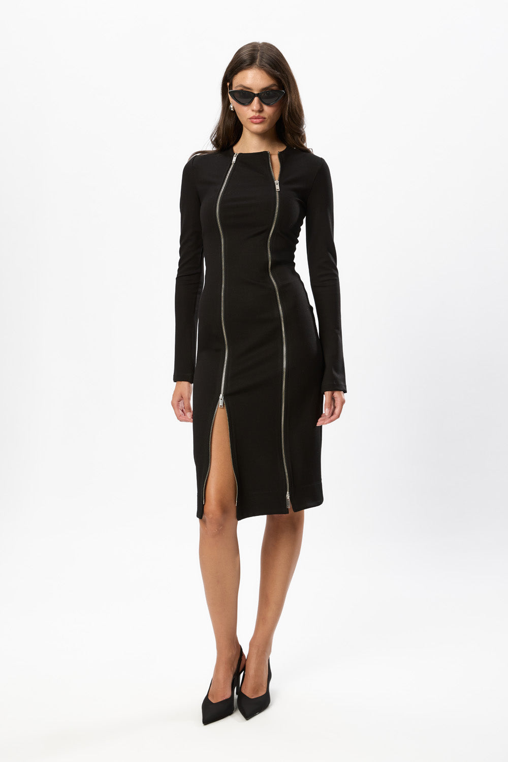 Rochie maxi neagra cu fermoar cu dublu-sens Bipolar