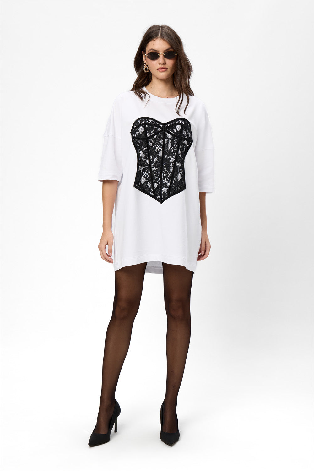 Rochie alba cu corset cusut Silhouette