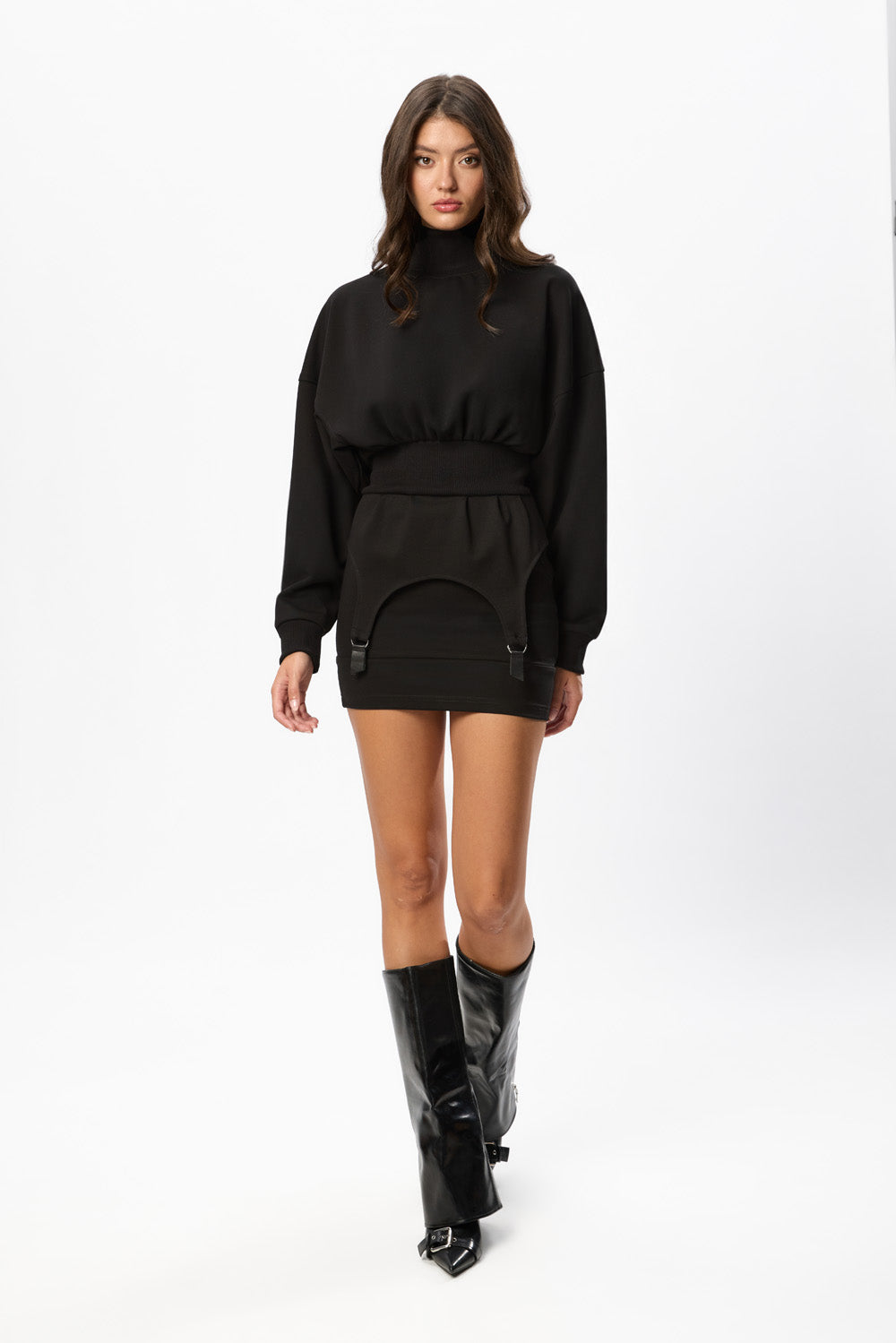 Rochie mini neagra cu portjartiere Goddess