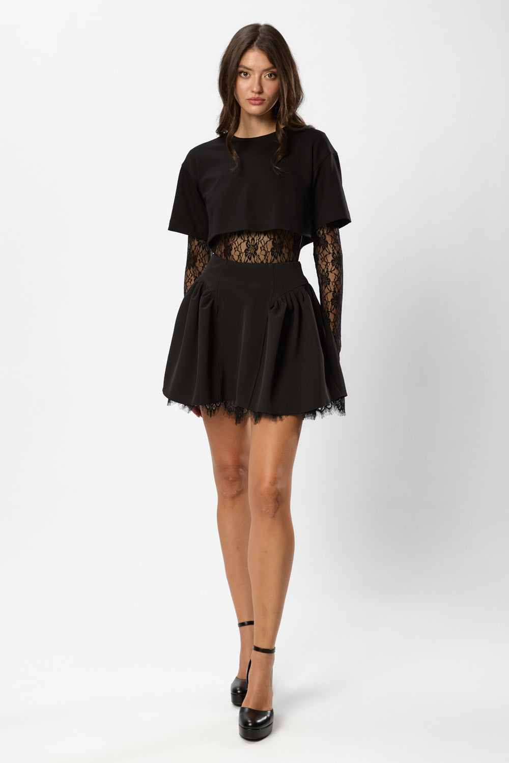 Fusta Neagra din stofa cu dantela Venice