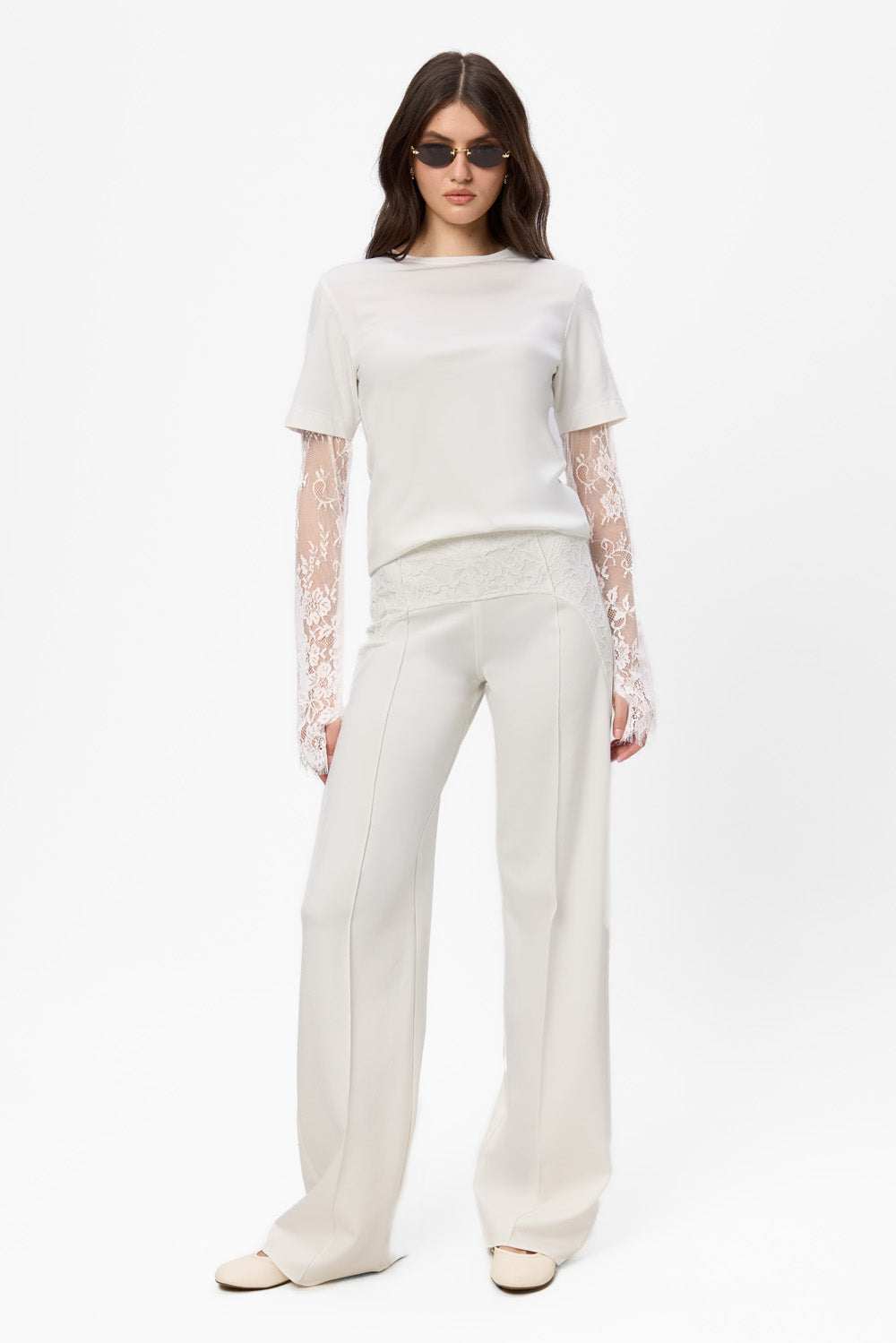 Denise off-white Top with lace sleeves