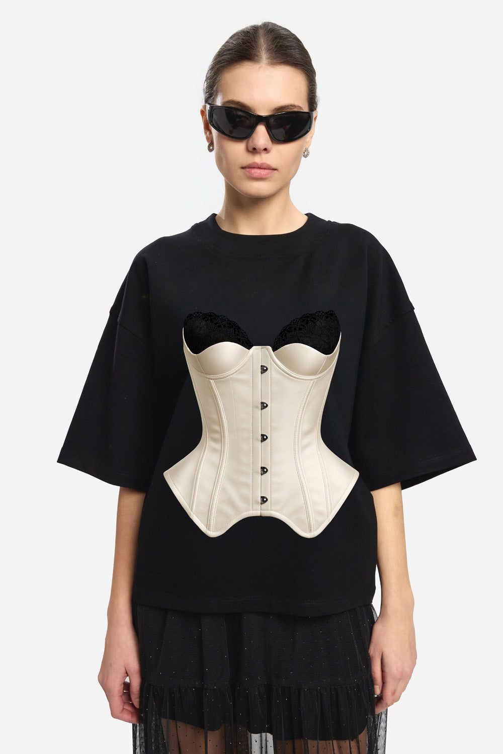 Tricou Negru cu imprimeu Ivory