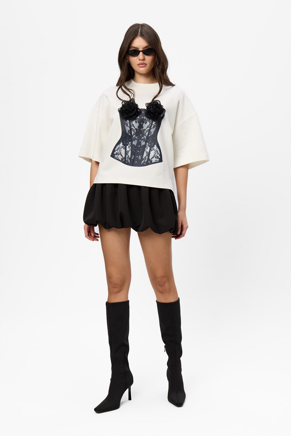 Belle V2 printed T-Shirt with hand applied lace Roses