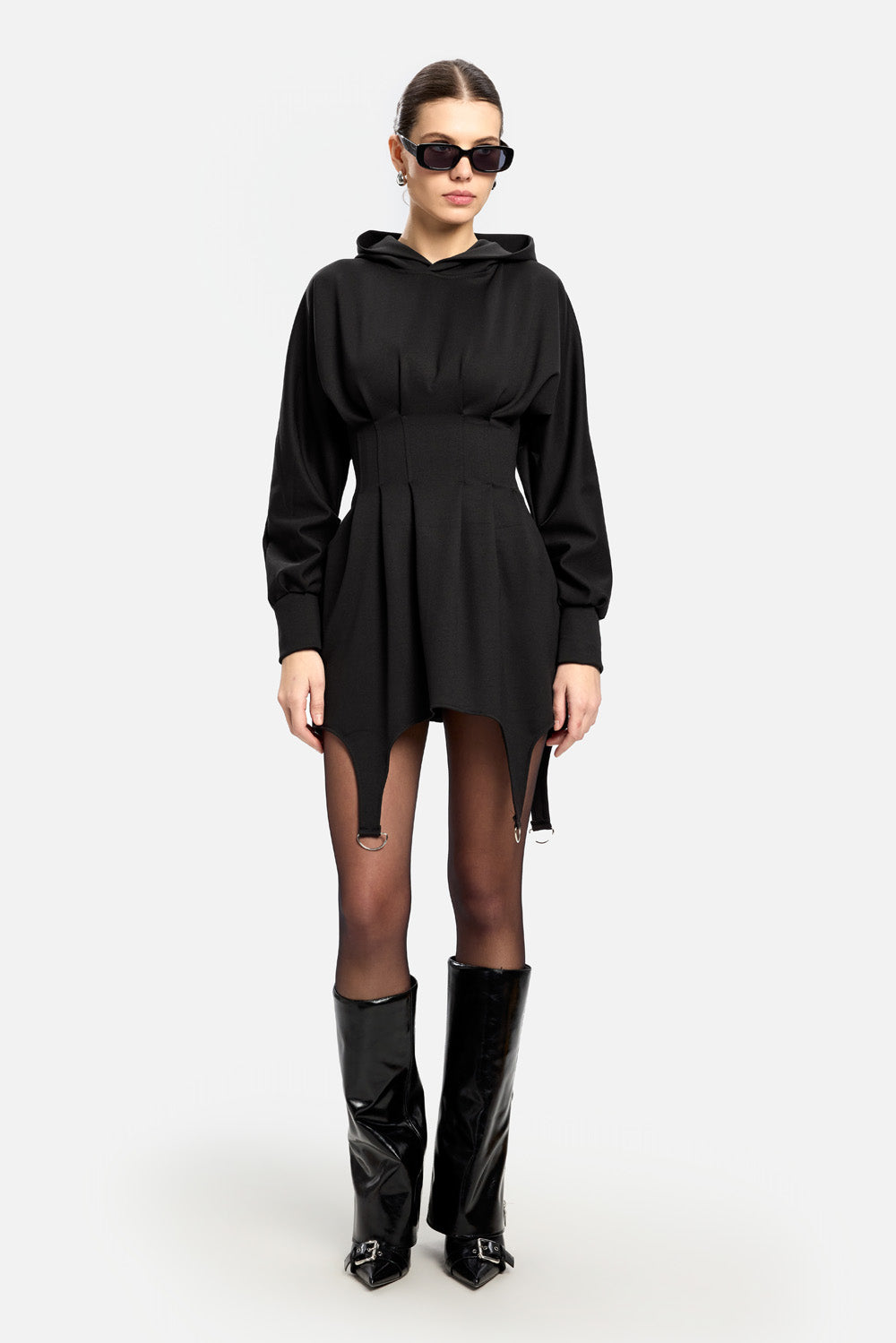 Cairo black dress with garter straps