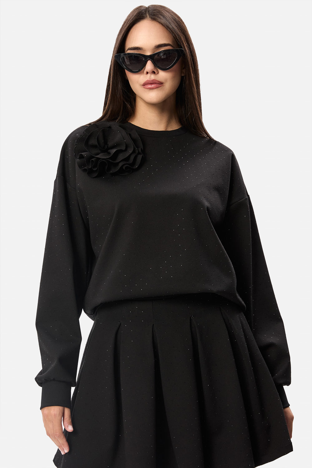 Rosa Black Sweater with Applied Rhinestones W