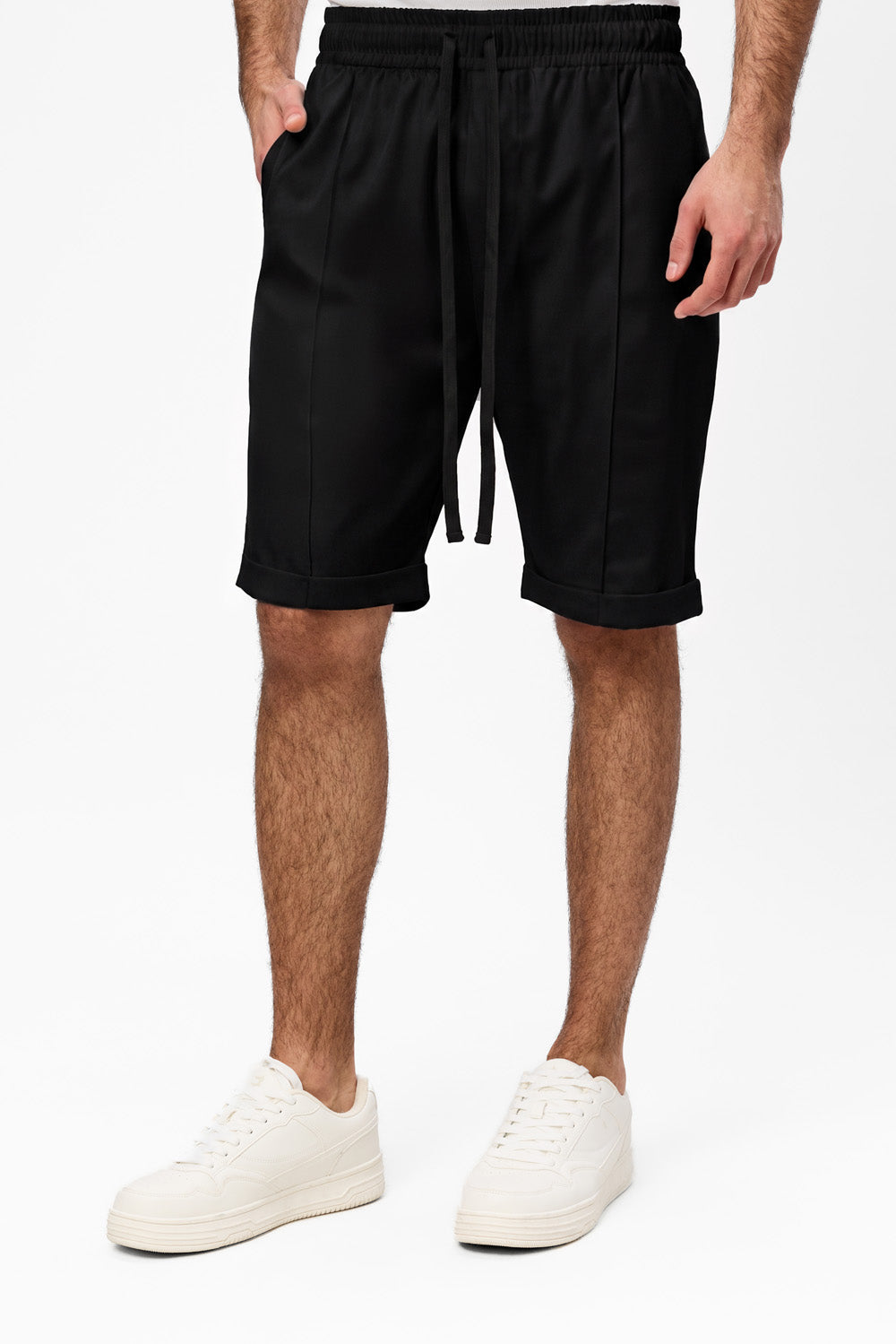Pantaloni scurti negri din Stofa Thomas