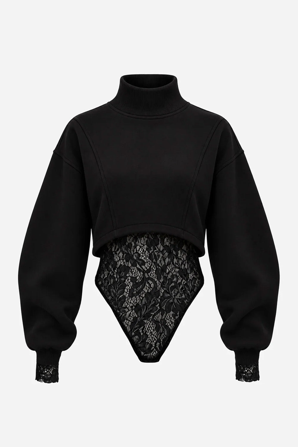 Set helanca neagra din bumbac și body din dantelă neagra Osaka