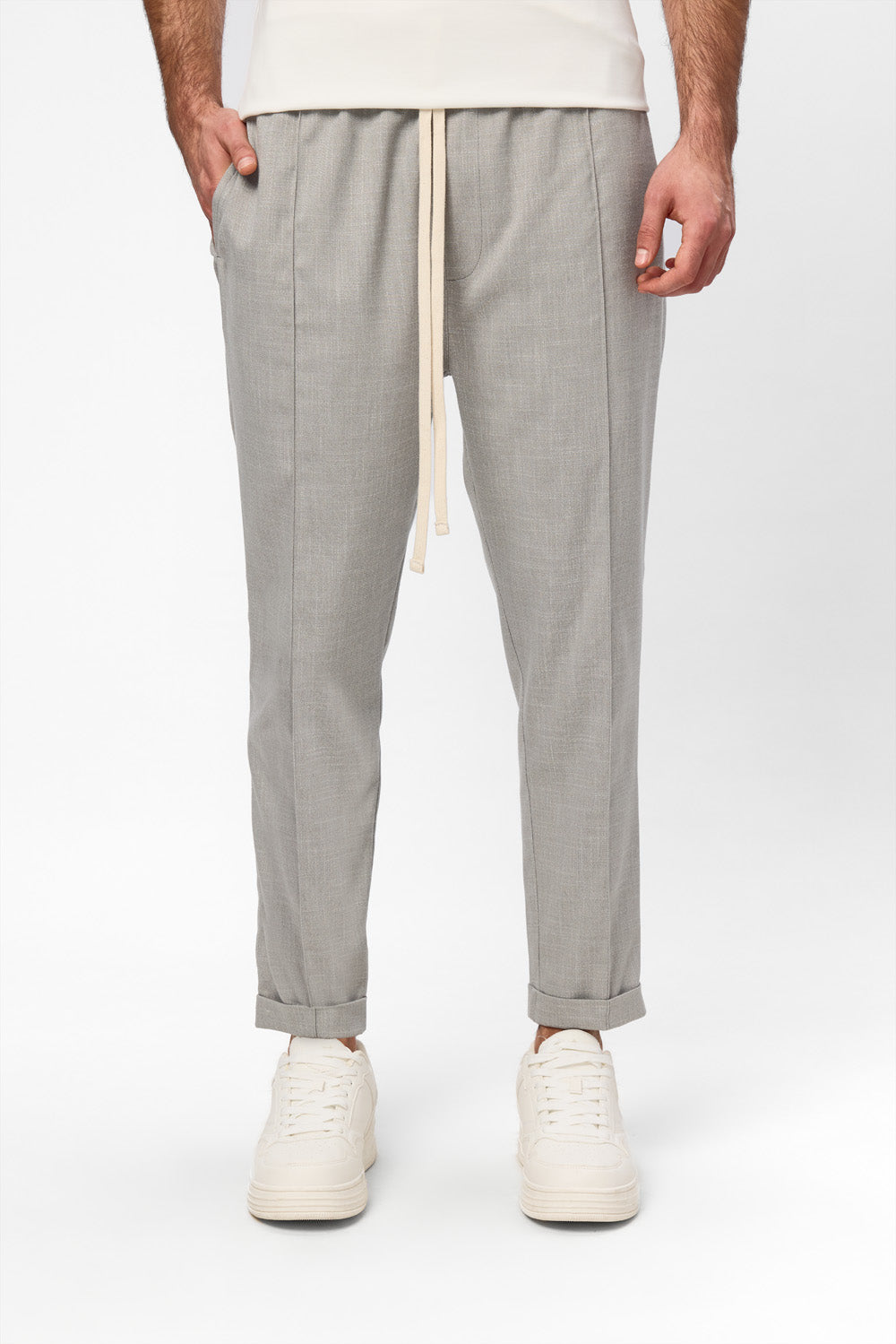 Pantaloni bej melanj din stofa Thom