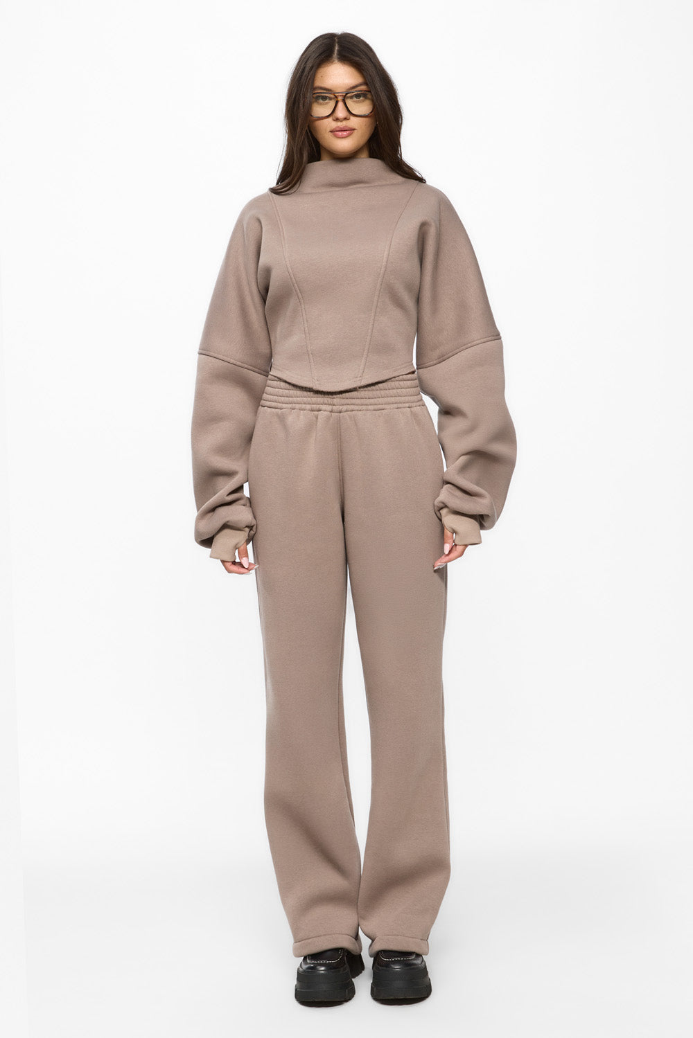 Goddess  Beige Flared fleece Pants