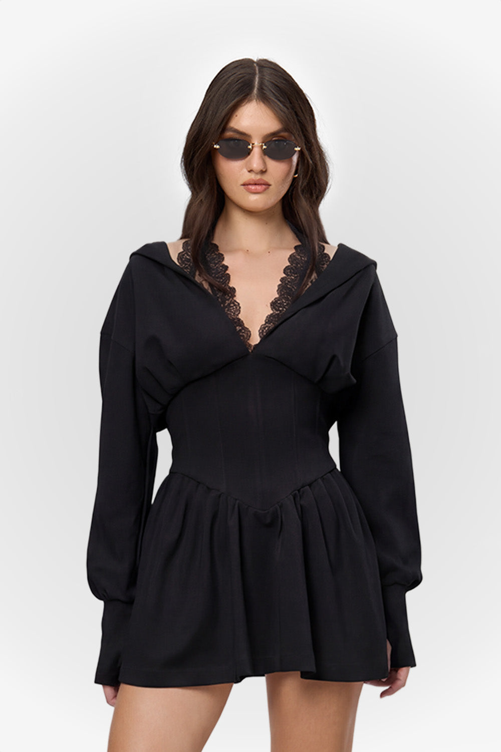 Rochie neagra cu corset si dantela Karol V2