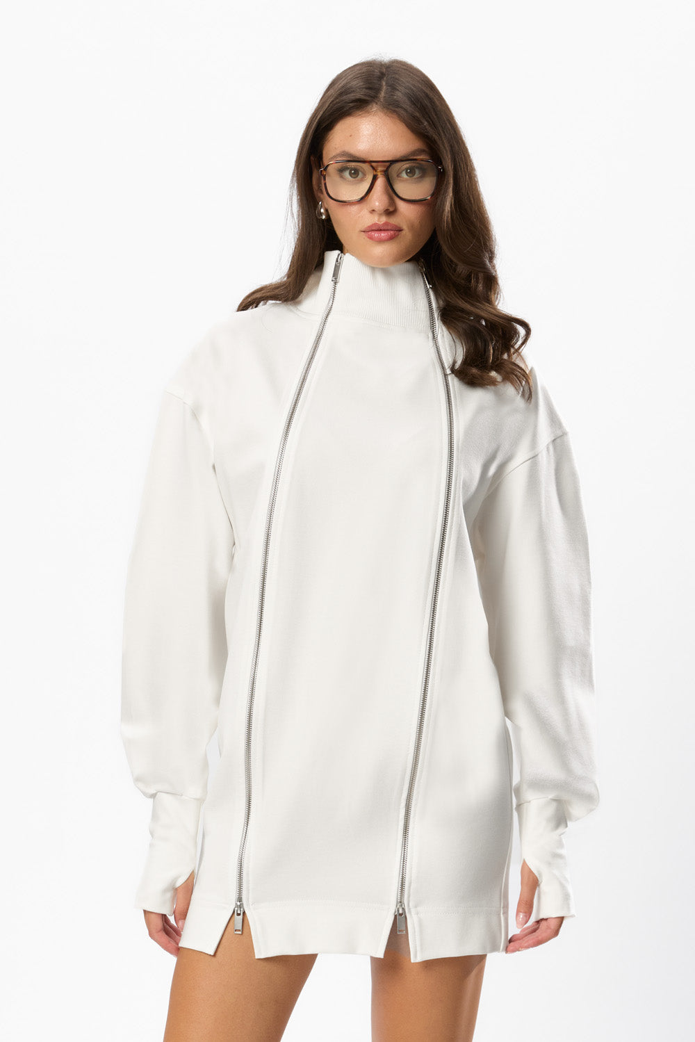 Rochie mini off white cu fermoar cu dublu-sens Bipolar