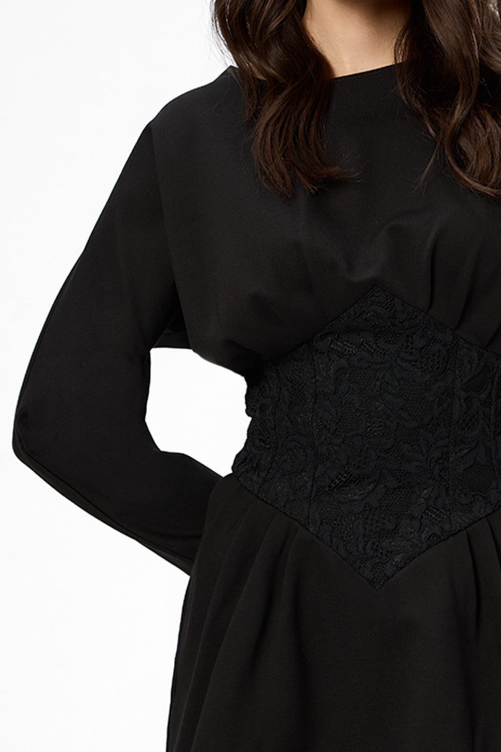 Rochie neagră cu detalii corset din dantela Nyssa