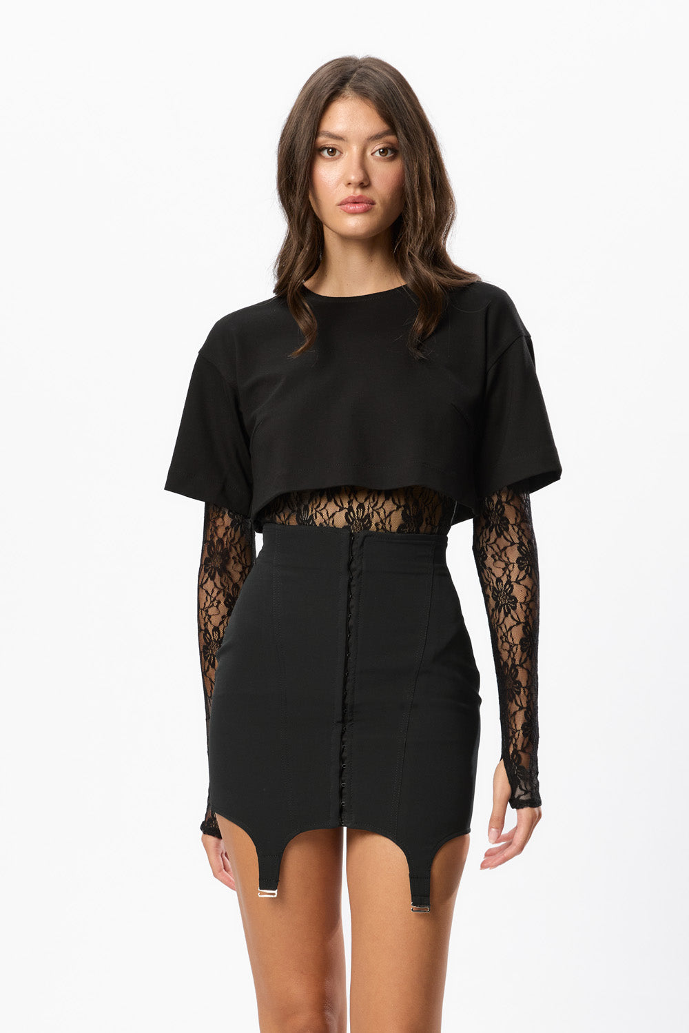 Fusta neagra mini cu portjartiere Goddess 