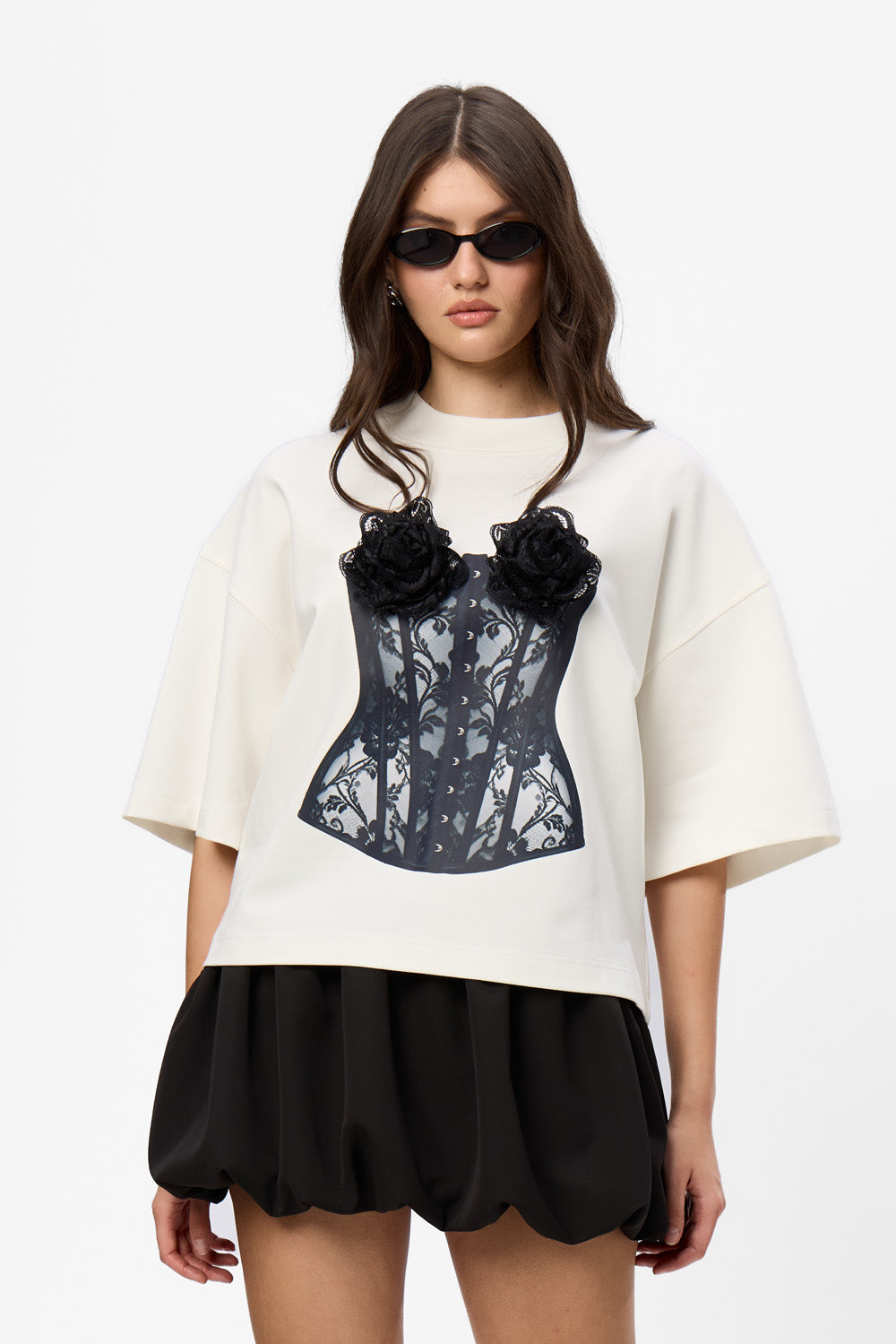 Belle V2 printed T-Shirt with hand applied lace Roses