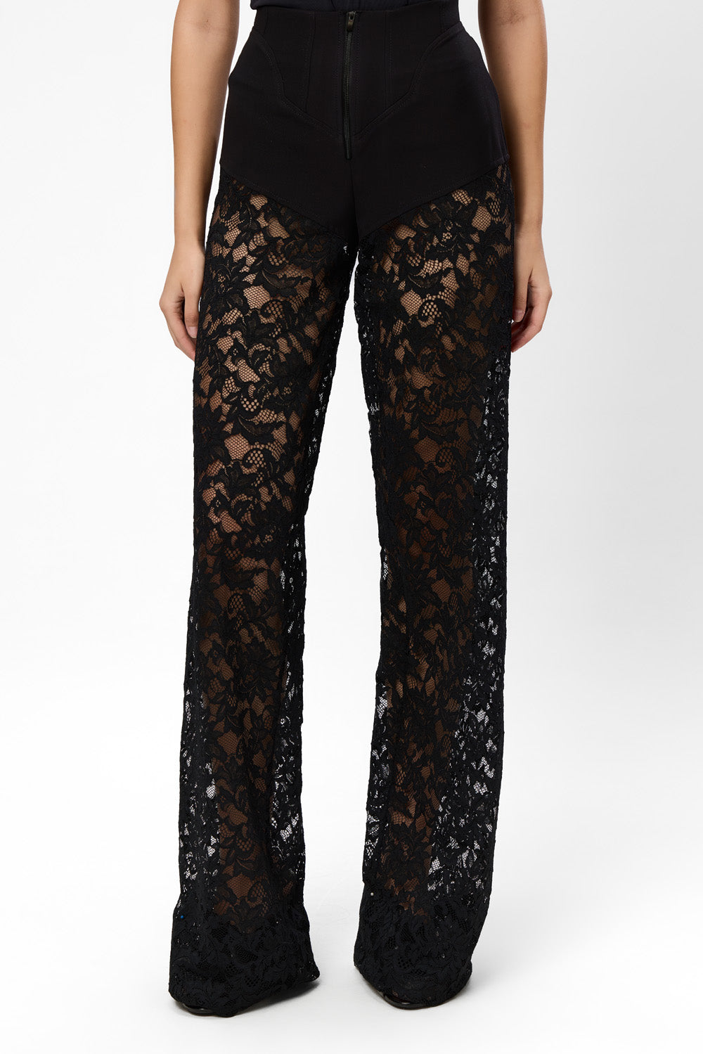 Pantaloni negri din dantela Snowflake