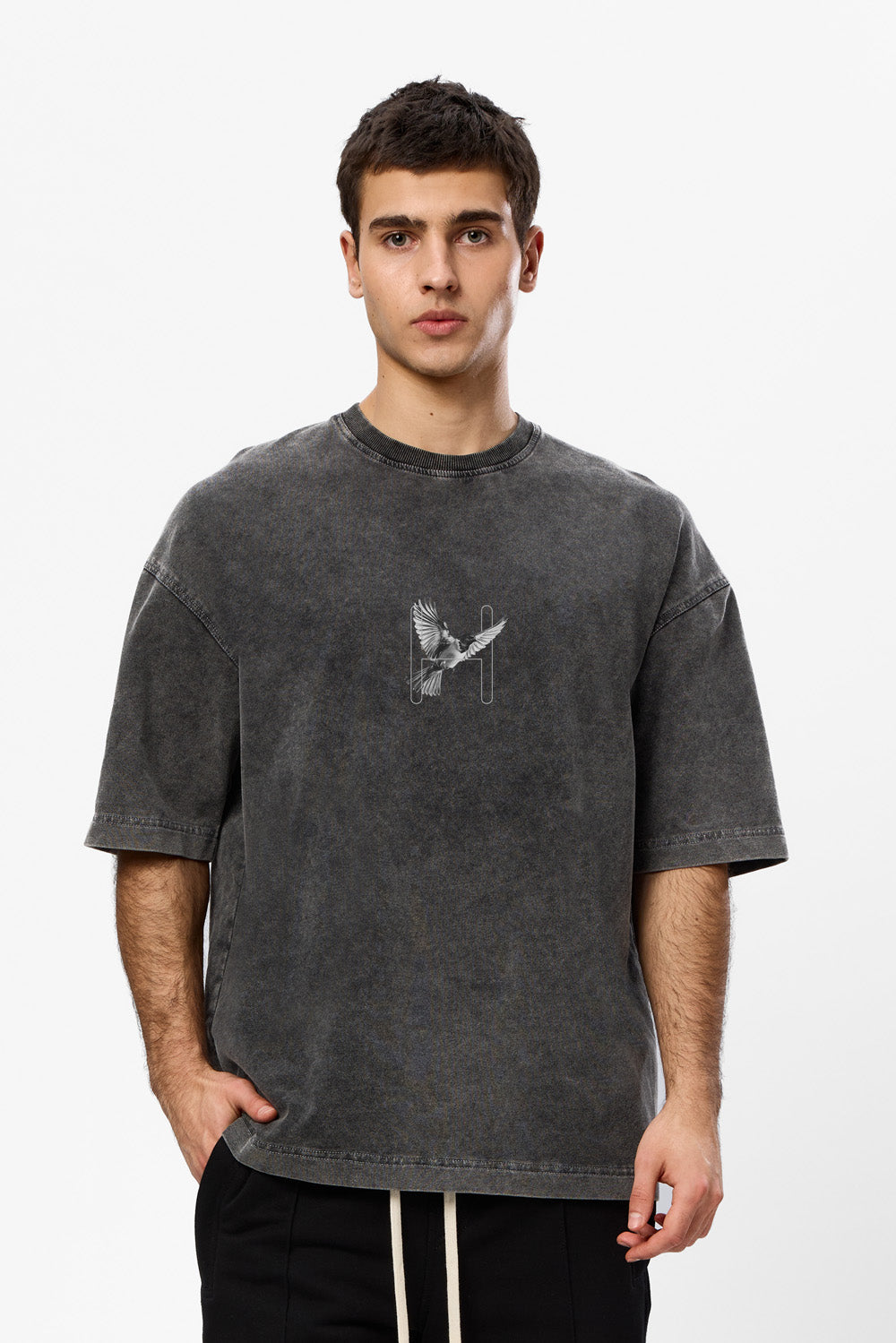Tricou gri vintage cu imprimeu Birds