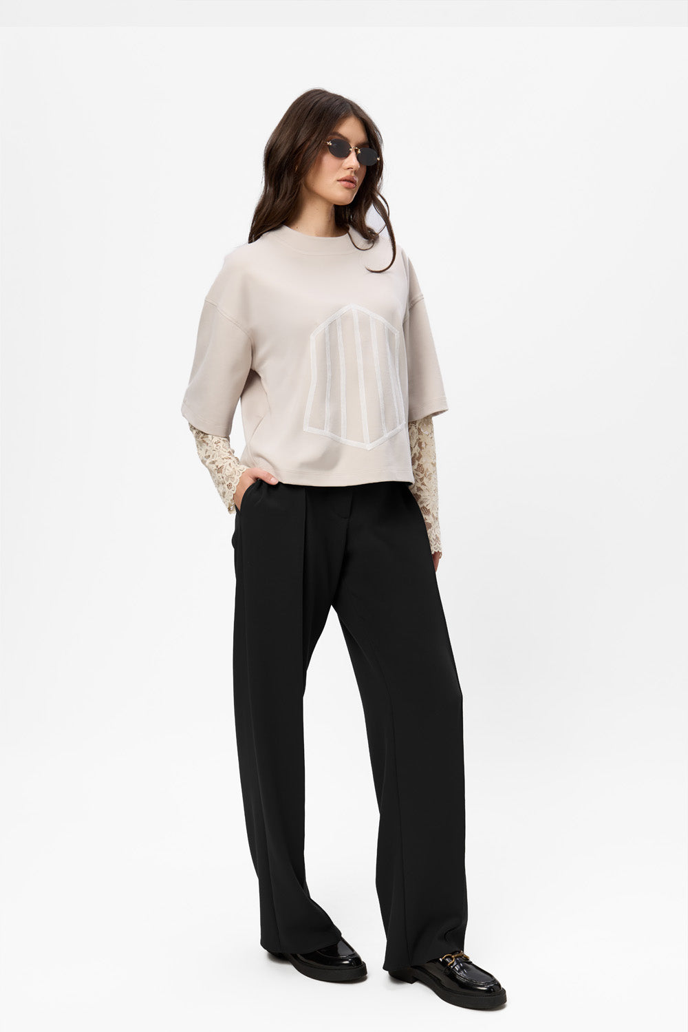 Pantaloni negri evazati din stofa Kimi V2