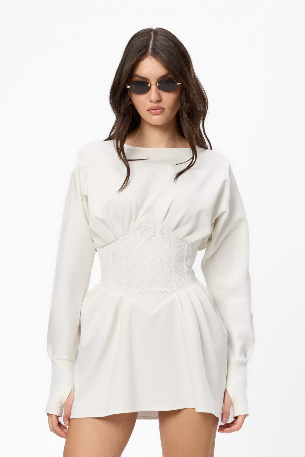 Rochie off-white cu detalii corset din dantela Nyssa