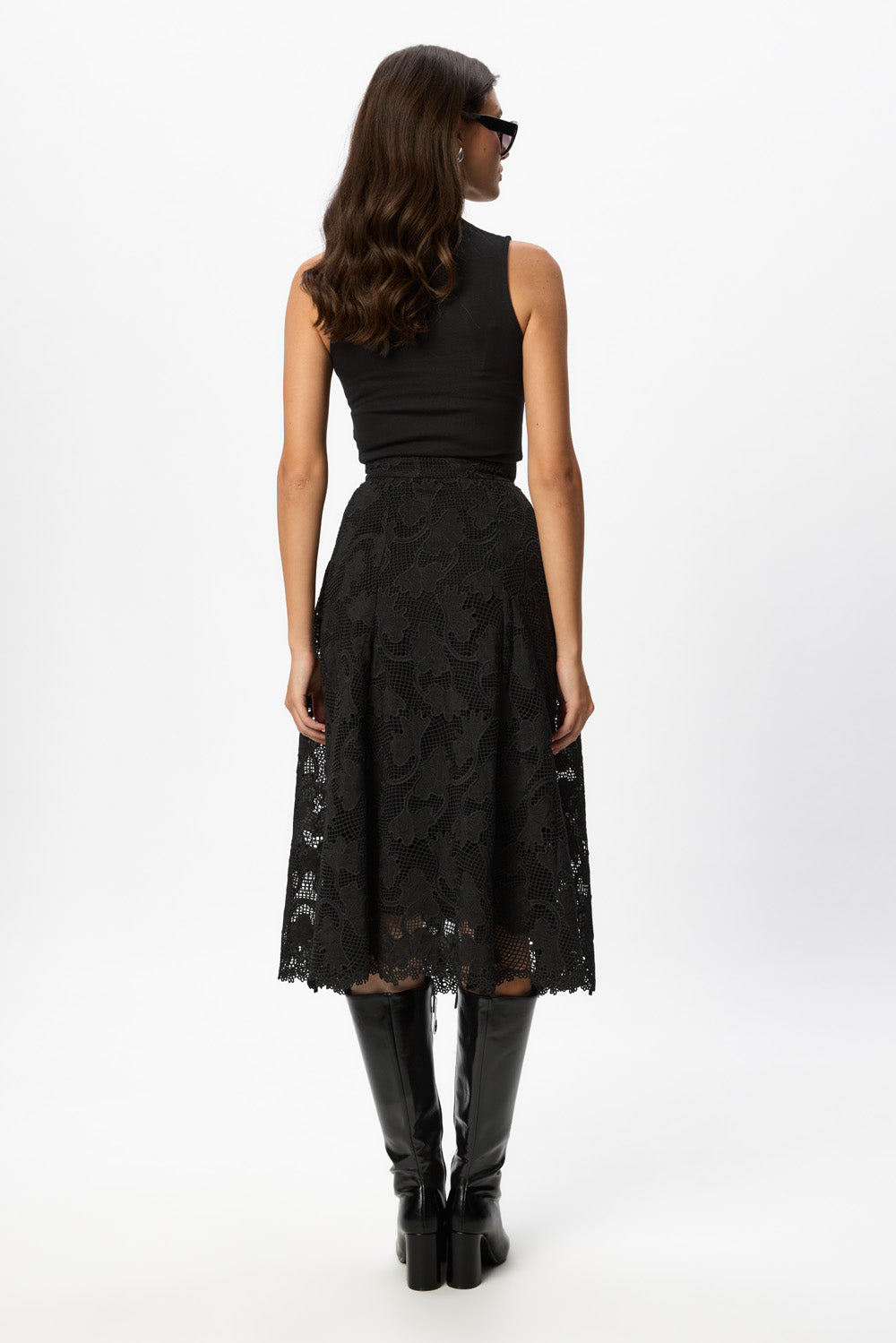 Fusta Midi din dantela  Neagra Snowflake V3
