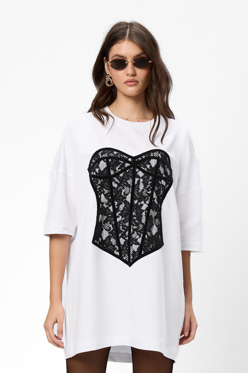 Rochie alba cu corset cusut Silhouette