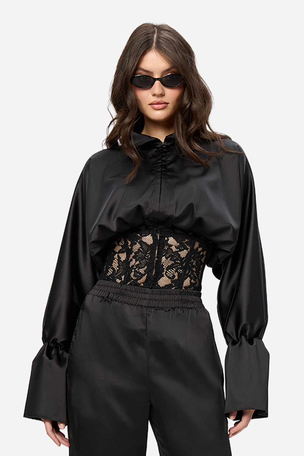 Bluza neagra cu corset din dantela Karolina 