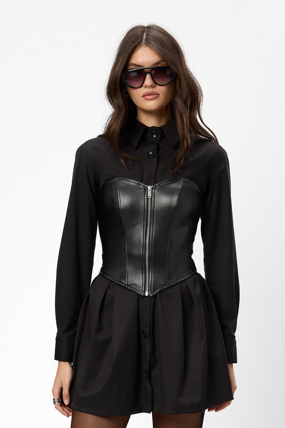 Rochie neagra cu corset de piele Maris