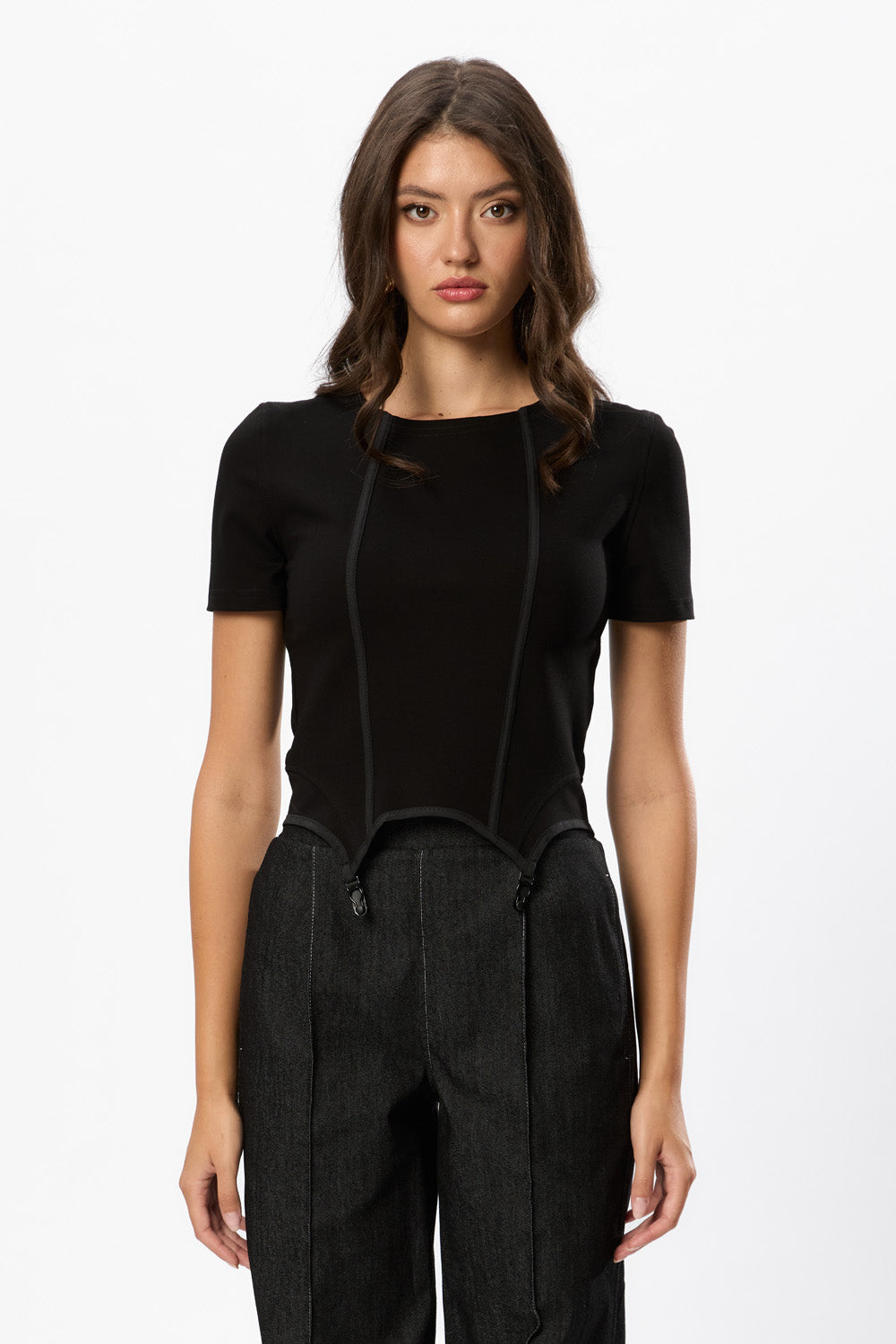Top negru cu portjartiere Goddess