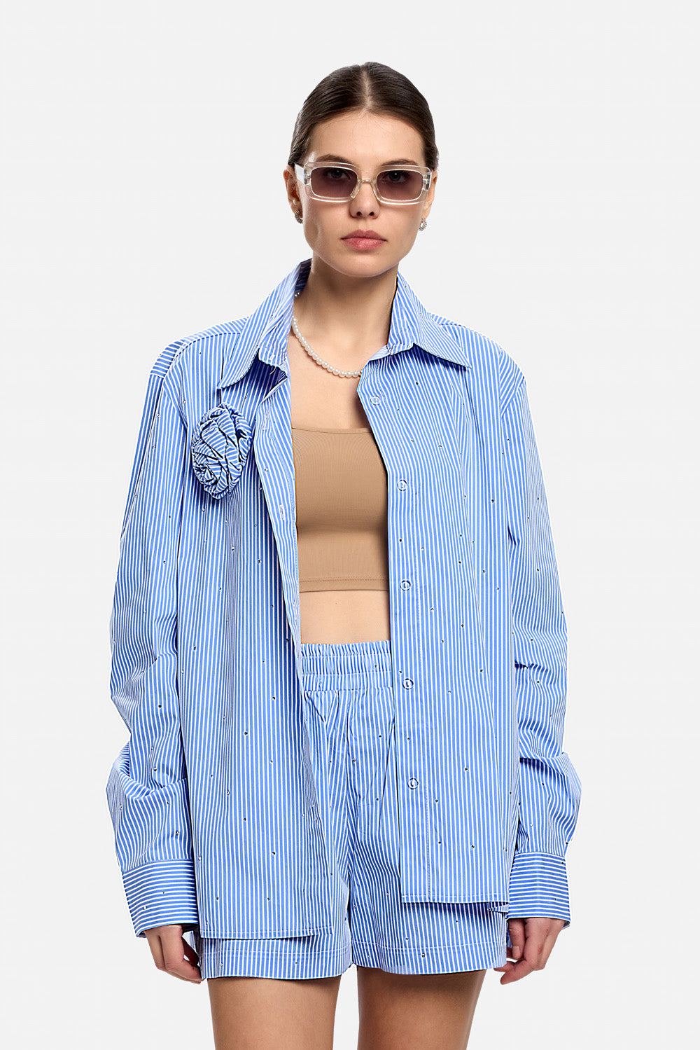 Santorini Poplin shirt with applied rhinestones