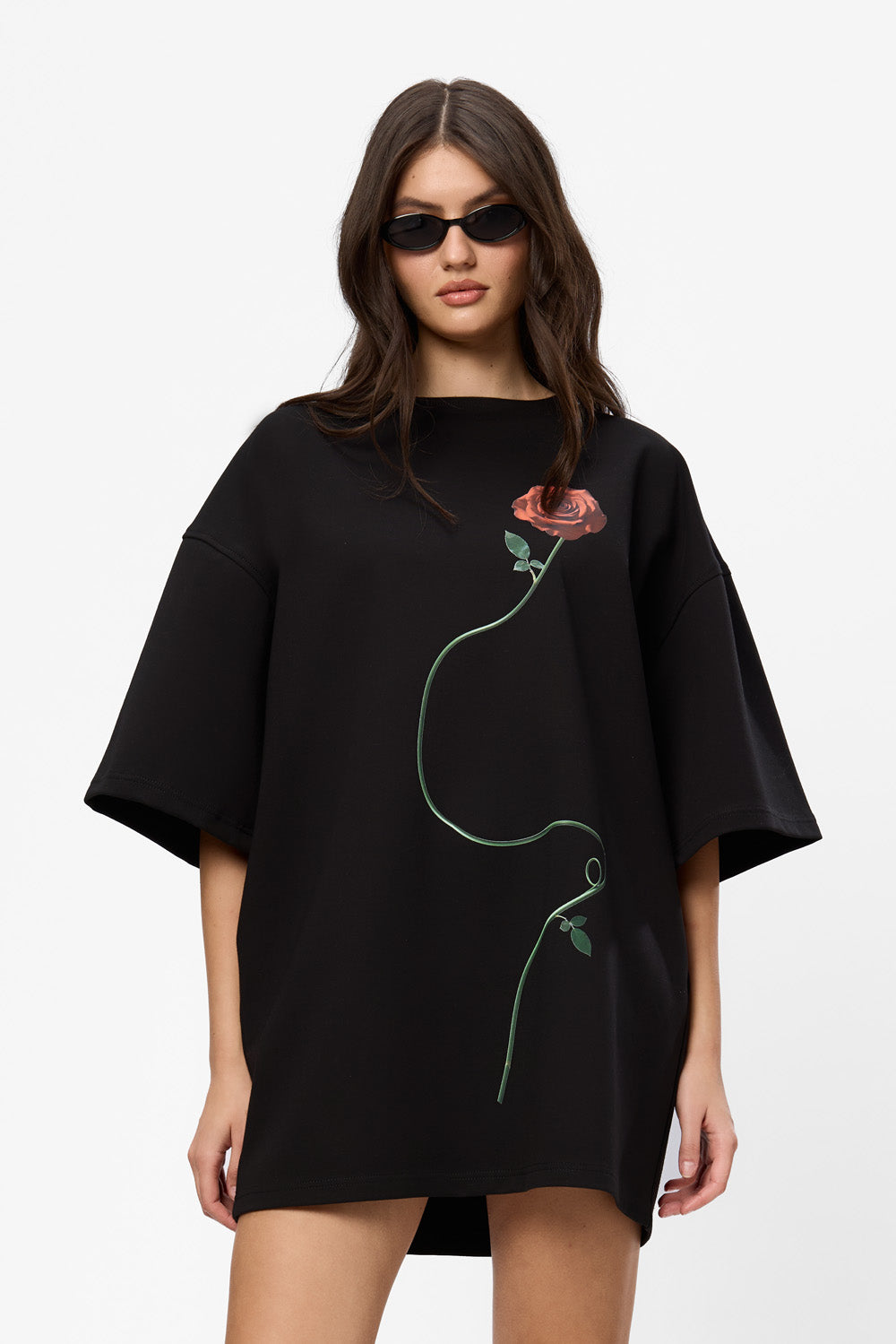 Rochie neagra cu imprimeu Kyoto Rose