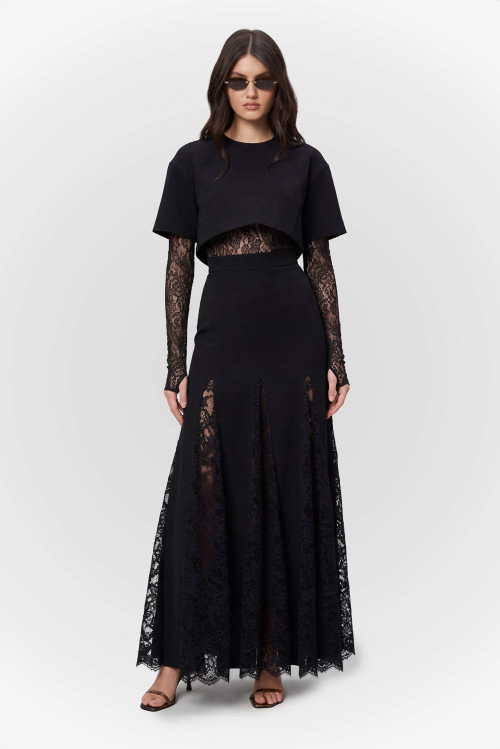 Top negru cu body din dantela Osaka