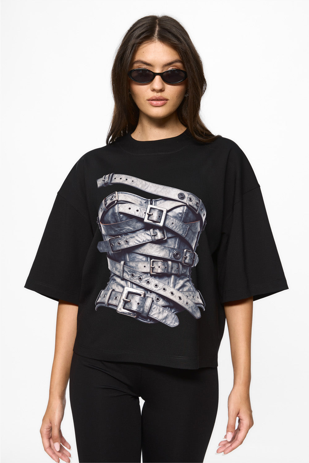 Silver Belt printed Black T-Shirt