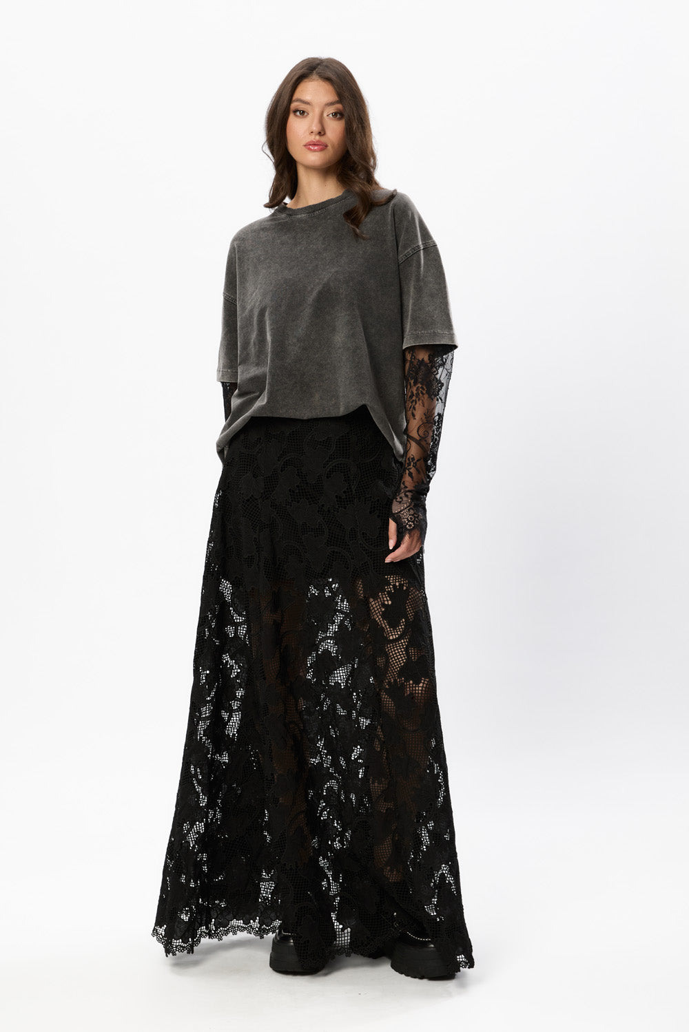 Snowflake Black Maxi Skirt V3