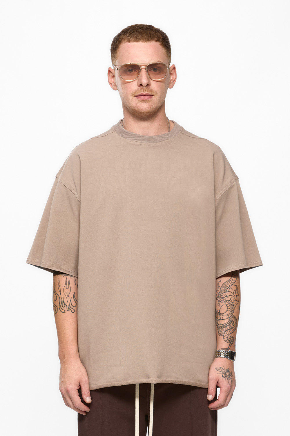 Tricou Bej Oversized de barbati. Beige T-shirt for men Hamza 